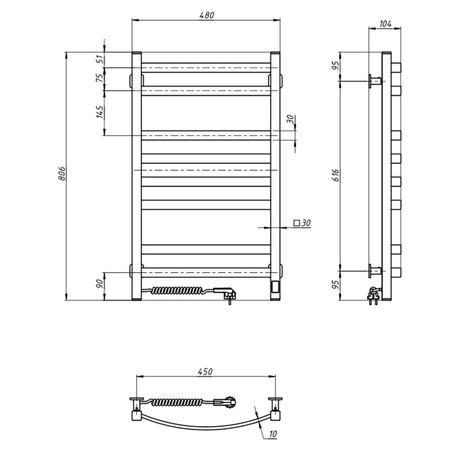 Elektryczny grzejnik łazienkowy NAVIN AVALON 480х800 Sensor lewa, czarna mora
