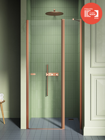 NZ2 Drzwi wnękowe NEW SOLEO COPPER BRUSHED 1D U 80x195 szkło czyste 6mm Active Shield 2.0 - z elementem stałym