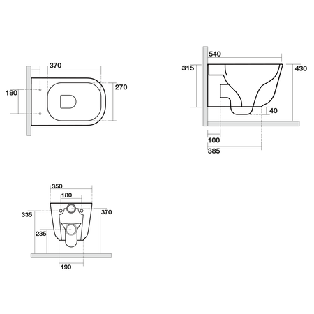 TRIBECA WC wiszące, Rimless, 35x54cm, biały