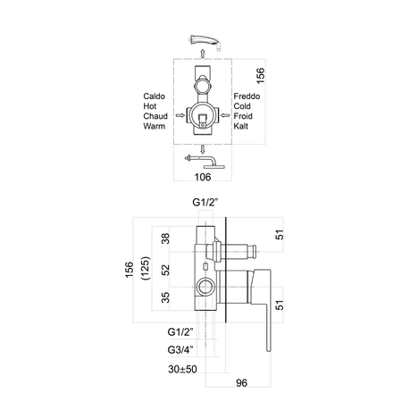 SPECTRE bateria prysznicowa podtynkowa, 2 wyjścia, czarny mat