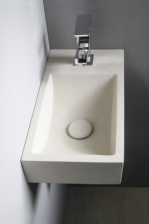 CREST R umywalka betonowa z korkiem, 40x22cm, biały piaskowiec