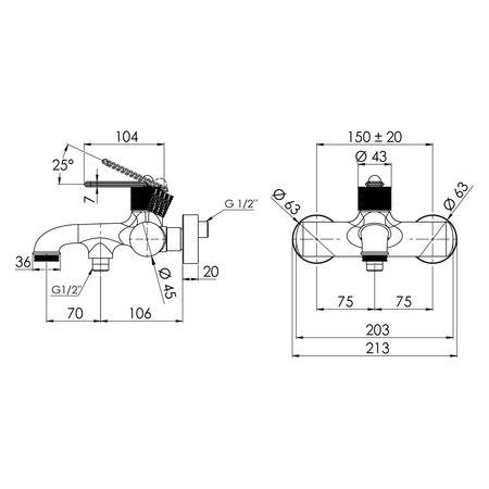BEBÉ bateria wannowa ścienna, chrom