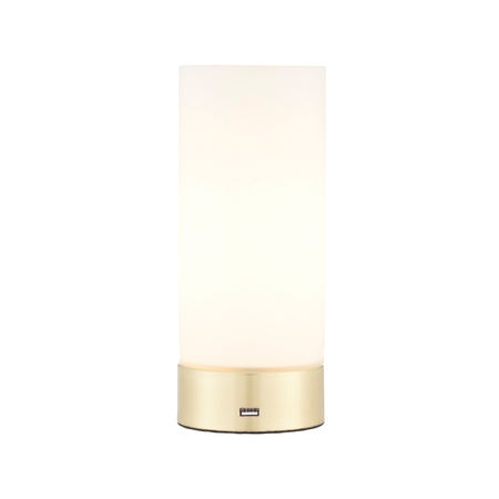 Lampa stołowa Dara – szczotkowany mosiądz / opalowy, 10 × 10 × 24 cm