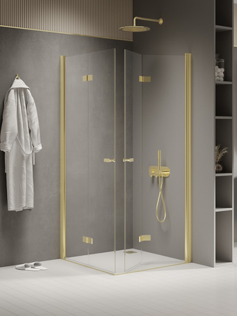 NZ2 Kabina prysznicowa NEW SOLEO LIGHT GOLD 2D prostokątna 100x90x195 szkło czyste 6mm Active Shield 2.0 - składane