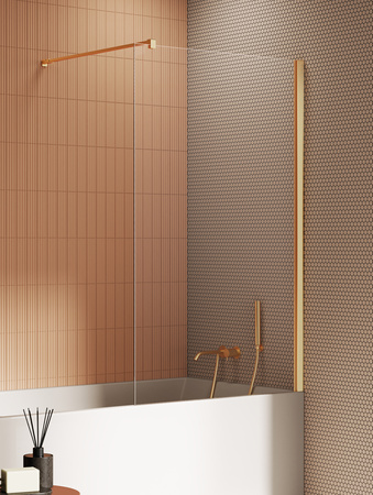 NZ4 Parawan nawannowy NEW SOLEO GOLD BRUSHED stały U 60x140 szkło czyste 6mm Active Shield 2.0 - wsp. prostopadły