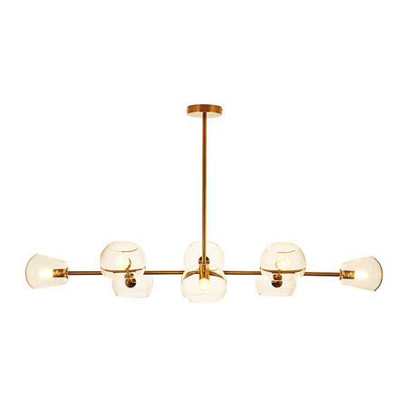 Lampa wisząca COSMIC-8, 85 cm - złoty stelaż, transparentne klosze