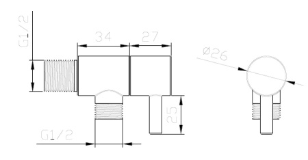 Zawór kątowy przyłączeniowy 1/2x3/8 mosiężny, czarny