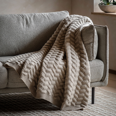 Herringbone Woven Knit Throw Natural 1300x1700mm
