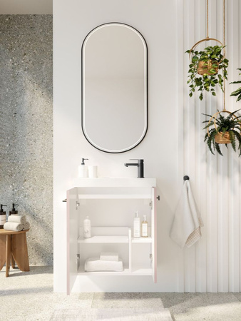 Szafka łazienkowa wisząca z umywalką 55 cm rose mat uchwyt gun metal NOOK 010-SU55-11+TR41366