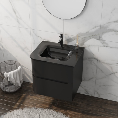 Szafka wisząca z umywalką szklaną Atlanta Black 600