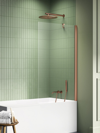 NZ4 Parawan nawannowy NEW SOLEO COPPER BRUSHED stały U 60x140 szkło czyste 6mm Active Shield 2.0