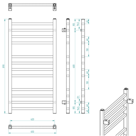 METRO grzejnik łazienkowy 450x890 mm, czarny mat