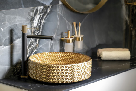 SOLARIS bateria umywalkowa bez odpływu, wysoka, czarny/złoty mat