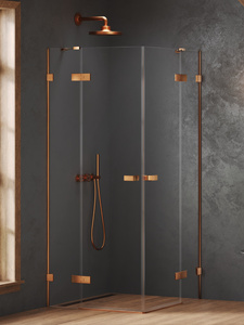 NZ2 Kabina prysznicowa OXIA COPPER BRUSHED 2D 80x80x200 szkło czyste 8mm Active Shield 2.0
