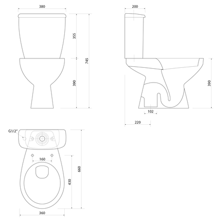 MANUEL kompakt WC, podwójny przycisk 3/6 l, odpływ dolny, biały