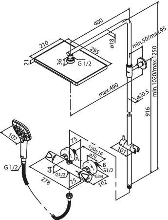 4 System Prysznicowy chrom/czarny 