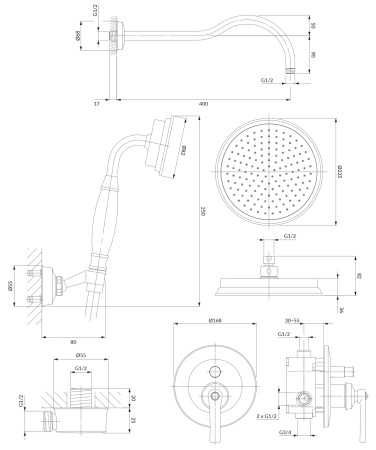 ARMANCE system prysznicowy podtynkowy, złoty połysk
