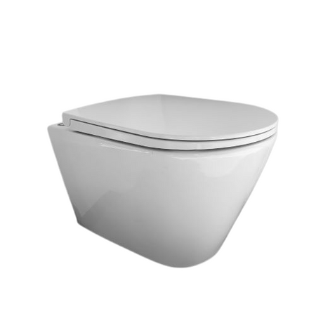 RAK Ceramics RESORT Miska WC podwiesz. Rimless 52x36 cm biały połysk ze stelażem i przyciskiem Przycisk Linka biały-mat/chrom-mat