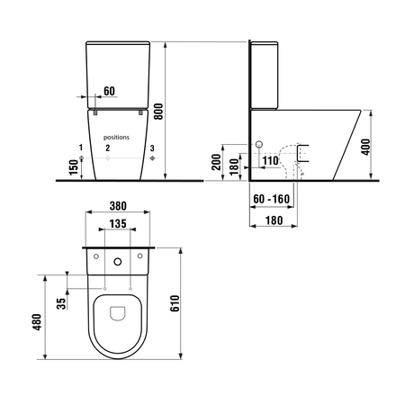 PACO RIMLESS kompakt WC, odpływ pionowy/poziomy, czarny mat