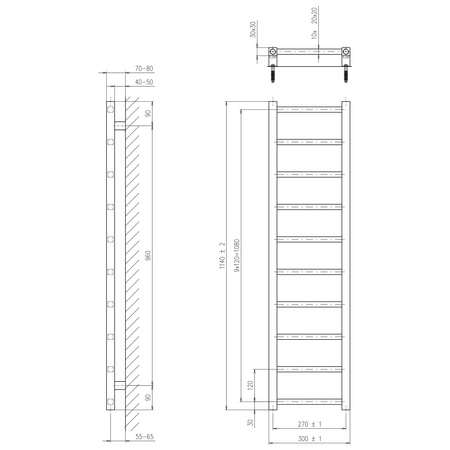 METRO LIGHT grzejnik łazienkowy 300x1140 mm, czarny mat