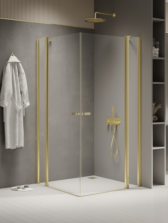 NZ2 Kabina prysznicowa NEW SOLEO LIGHT GOLD 2D kwadratowa U 80x80x195 szkło czyste 6mm Active Shield 2.0 - z el. stałym