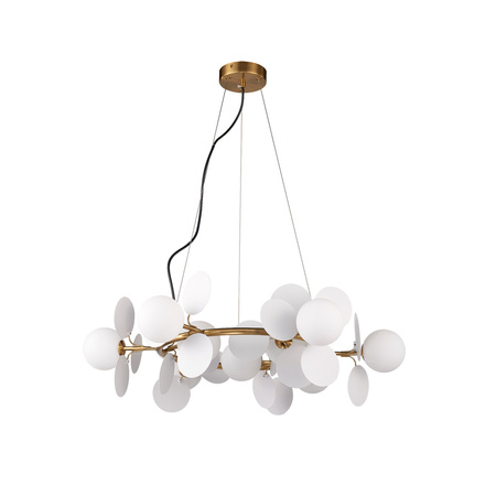 Lampa wisząca CHIC-9, 75 cm - złoty żyrandol z białymi kulami