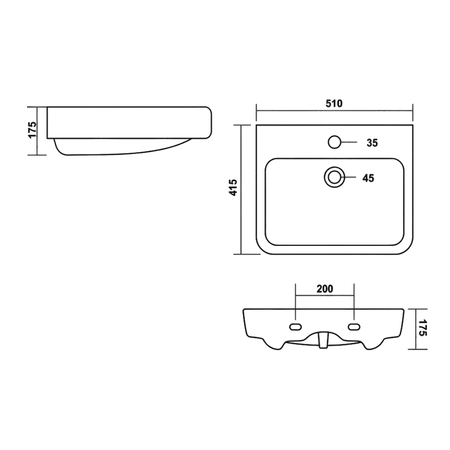 VIBRANT umywalka ceramiczna 51x42cm, biały