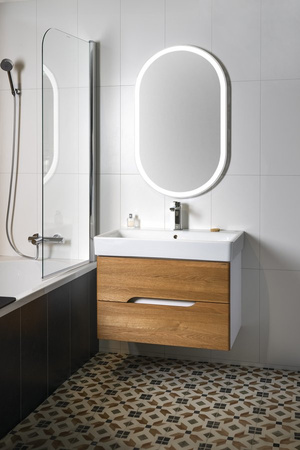 MEDIENA szafka umywalkowa 76x51x48,5cm, biały mat/dąb natural