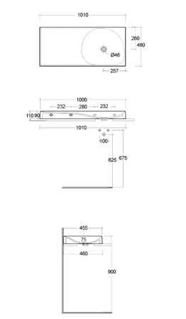 REMAL Umywalka podwieszana & nablatowa 101 x 46 cm L blat z lewej strony MICA WHITE