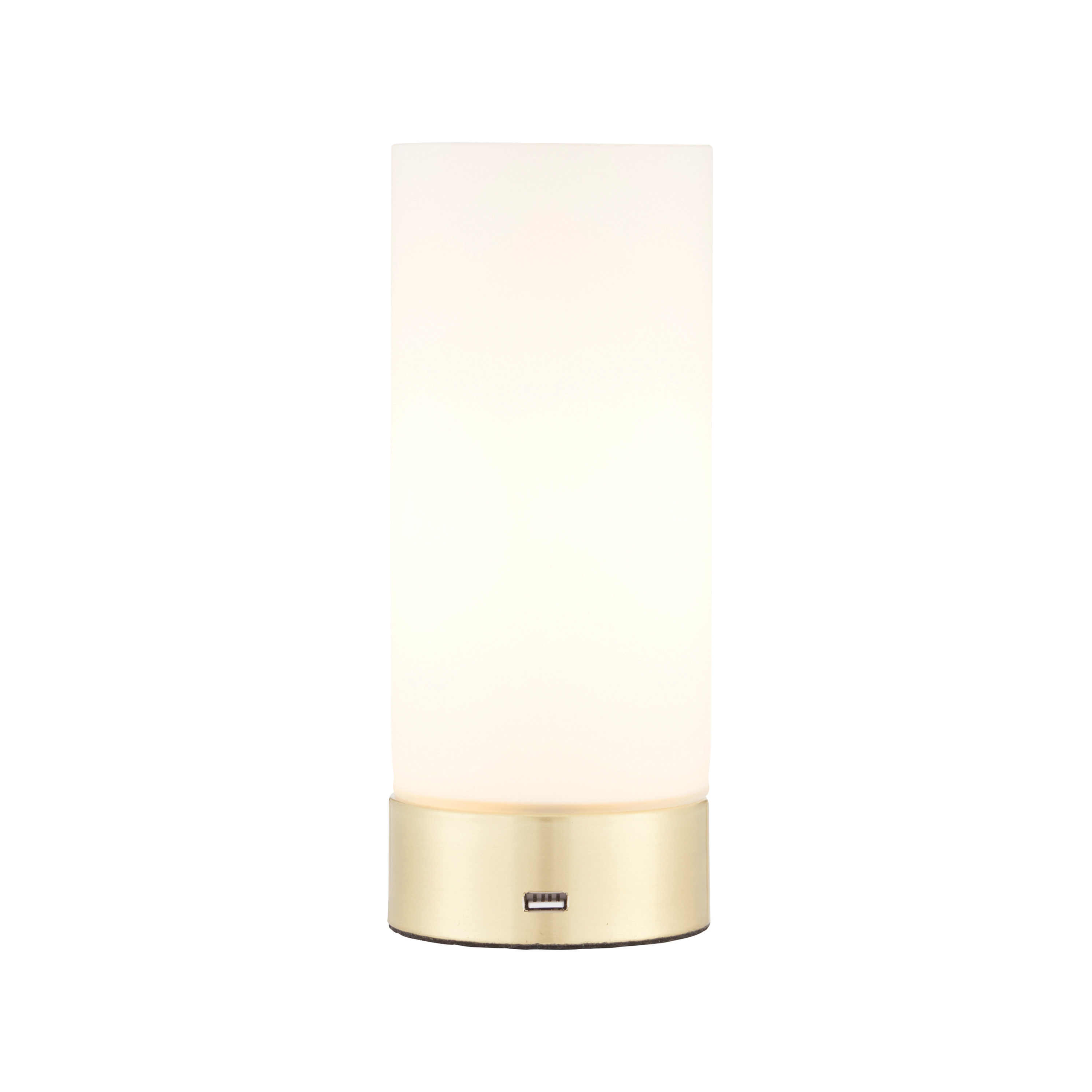 Lampa stołowa Dara – szczotkowany mosiądz / opalowy, 10 × 10 × 24 cm