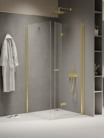 Kabina prysznicowa NEW SOLEO LIGHT GOLD 1D prostokątna P 80x100x195 szkło czyste 6mm Active Shield 2.0 - składane