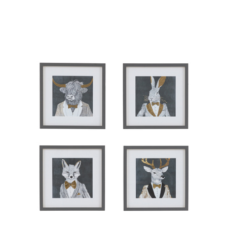 Obraz w ramie „Woodland Gentry” – czarny, 30 × 2,3 × 30 cm, zestaw 4 szt.