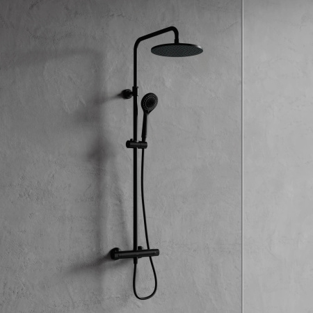 Y termostatyczny system prysznicowy natynkowy, czarny półmat