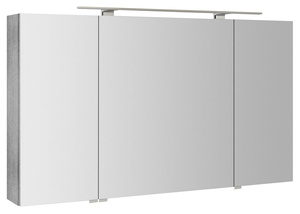 RIWA szafka z lustrem, oświetlenie LED, 3 drzwiczki, 121x70x17cm, dąb srebrny
