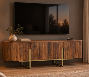 Szafka RTV Bizzotto VILAS 140 cm — 4 drzwi, drewno mango