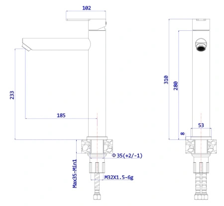 Bateria umywalkowa stojąca wysoka - nablatowa, chrom