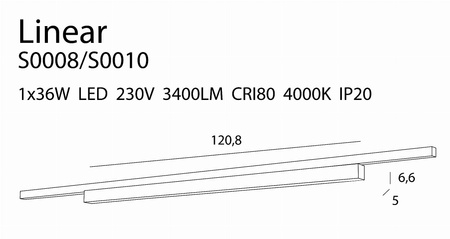 MAXLIGHT S0008 LAMPA DO SZYNOPRZEWODU LINEAR TRACK BLACK 36W 3000K