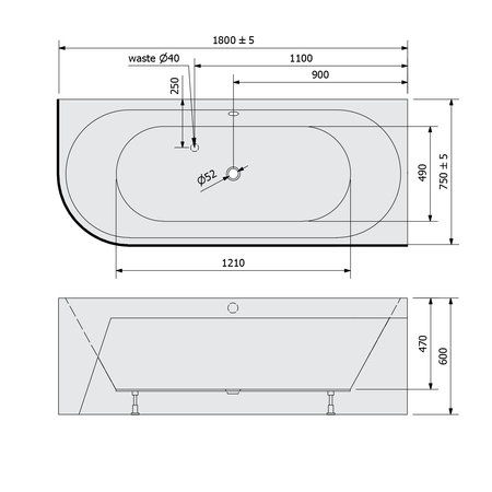 VIVA R MONOLITH wanna wolnostojąca przyścienna 180x75x60cm, biały/carina