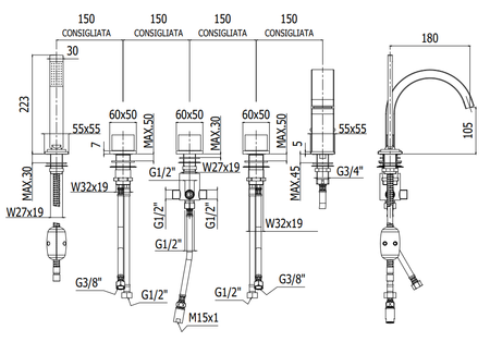 Bateria wannowa 5-otworowa-Paffoni/kolekcja Level