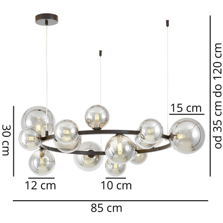 NOWOCZESNA LAMPA WISZĄCA CZARNO-DYMIONY MERIDO W15