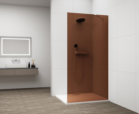 ESCA WHITE MATT jednoczęściowa kabina przysznicowa Walk-In, montaż przy ścianie, szkło Marron, 1000 mm