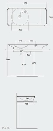 VALET Umywalka podwieszana & nablatowa 112 x 50,5 cm blat P biały połysk