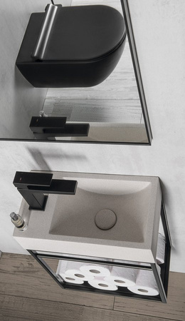 CREST L umywalka betonowa z korkiem, 40x22cm, biały piaskowiec