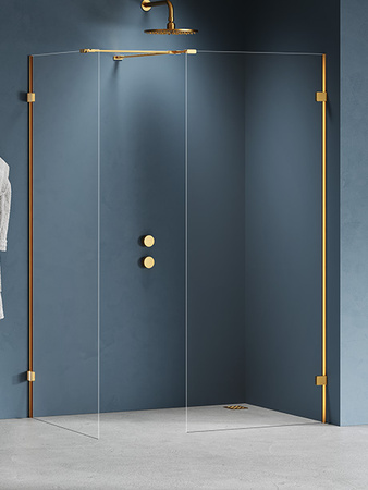 Kabina prysznicowa EVENTA GOLD BRUSHED WALK-IN U 120x80x200 szkło czyste 8mm Active Shield 2.0