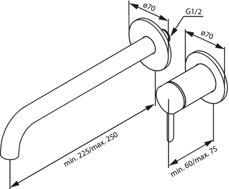 Iris Iris Zestaw elementów 250 mm zewnętrznych z wylewką podtynkowej baterii umywalkowej (Szczotkowany grafit)