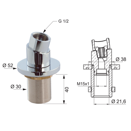 Gniazdo prysznicowe wannowe z kolankiem F1/2"-M15x1, chrom