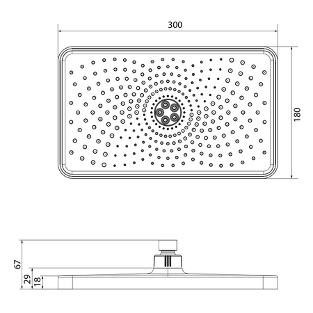Deszczownia, 300x180mm, silikonowe dysze, ABS/czarny mat