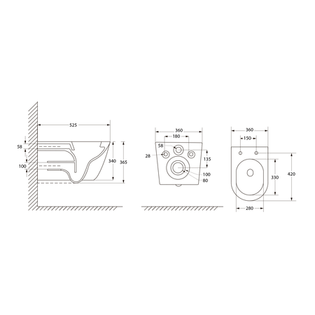 DENICA WC misa wisząca, Vortex Rimless, 36x52cm, biały