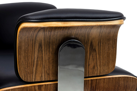 Fotel biurowy LOUNGE BUSINESS czarny - sklejka orzech, skóra naturalna, stal polerowana