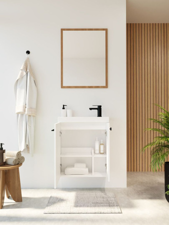 Szafka łazienkowa wisząca z umywalką 55 cm biały mat uchwyt czarny mat NOOK 010-SU55-04+TR41366